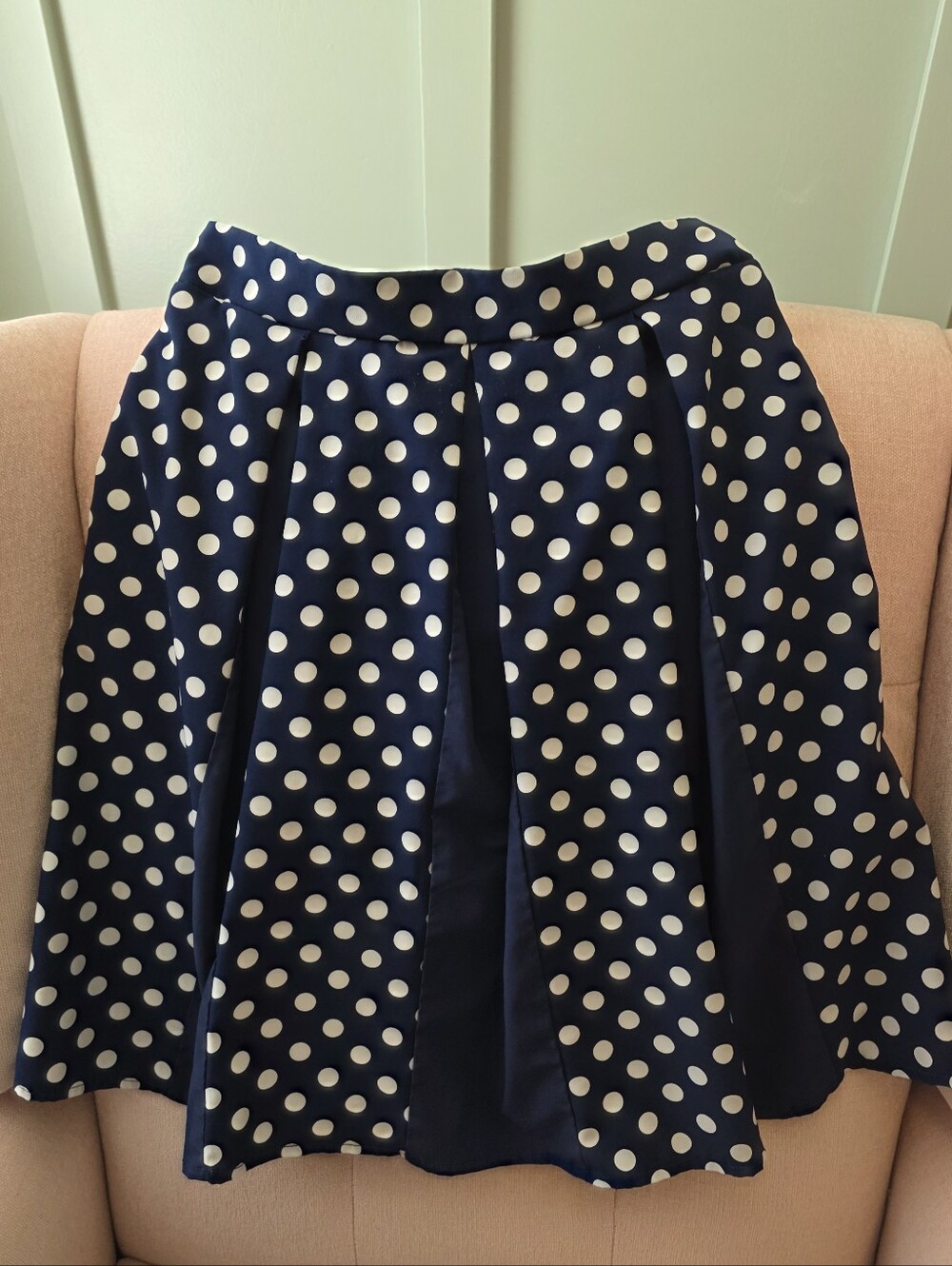 Modcloth Navy and White Polka Dot Pleated Midi Skirt Medium - Picture 1 of 7